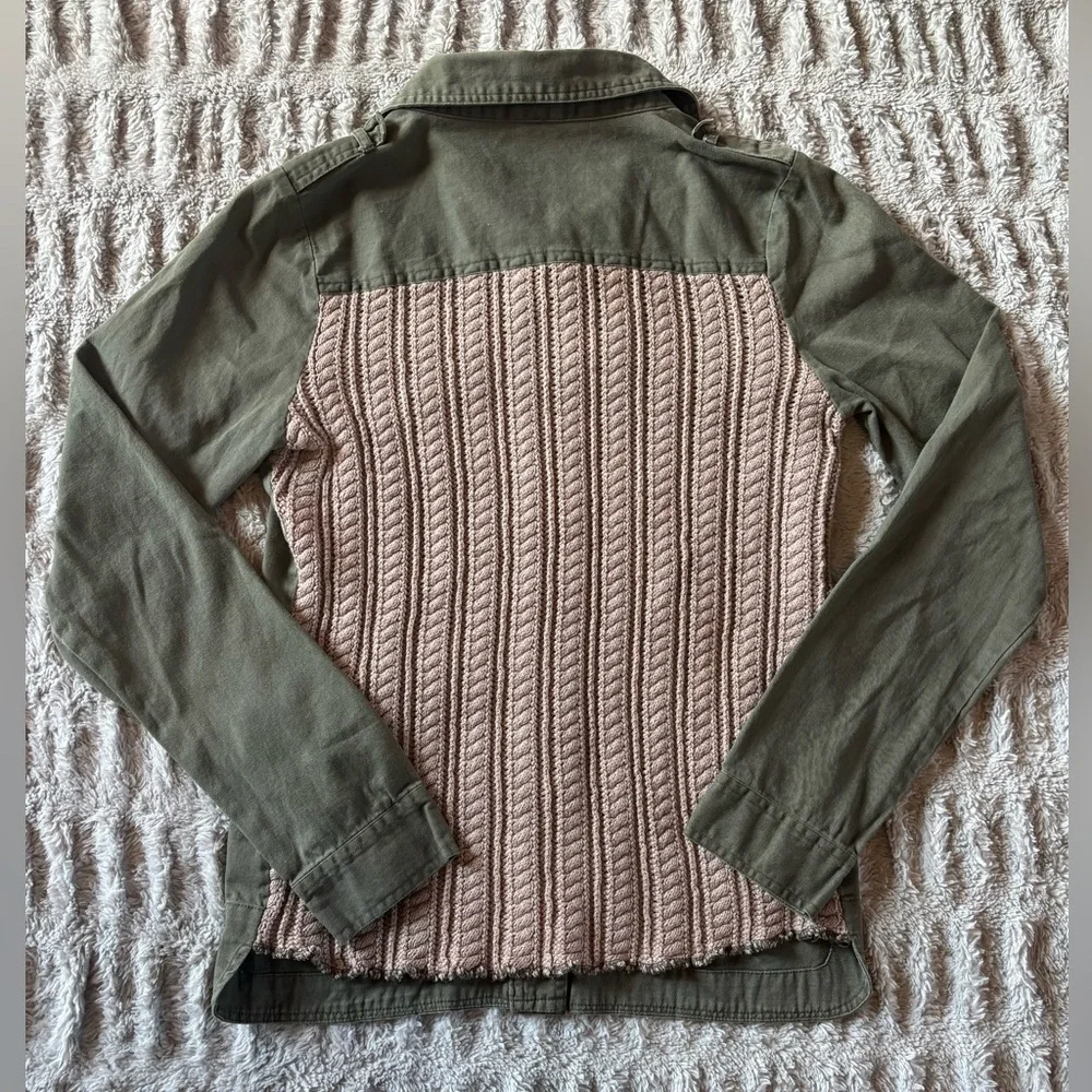 BKE Olive Green Utility Jacket Military Style Zip Pocket Snap Front Medium
